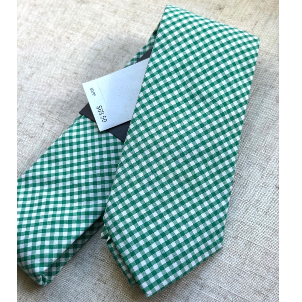 Tommy Hilfiger Mens Green White Gingham Cotton Tie NWT $69.50